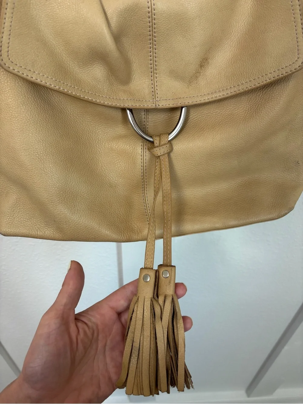 Alfani Beige Shoulder Bag with Ring & Tassel
